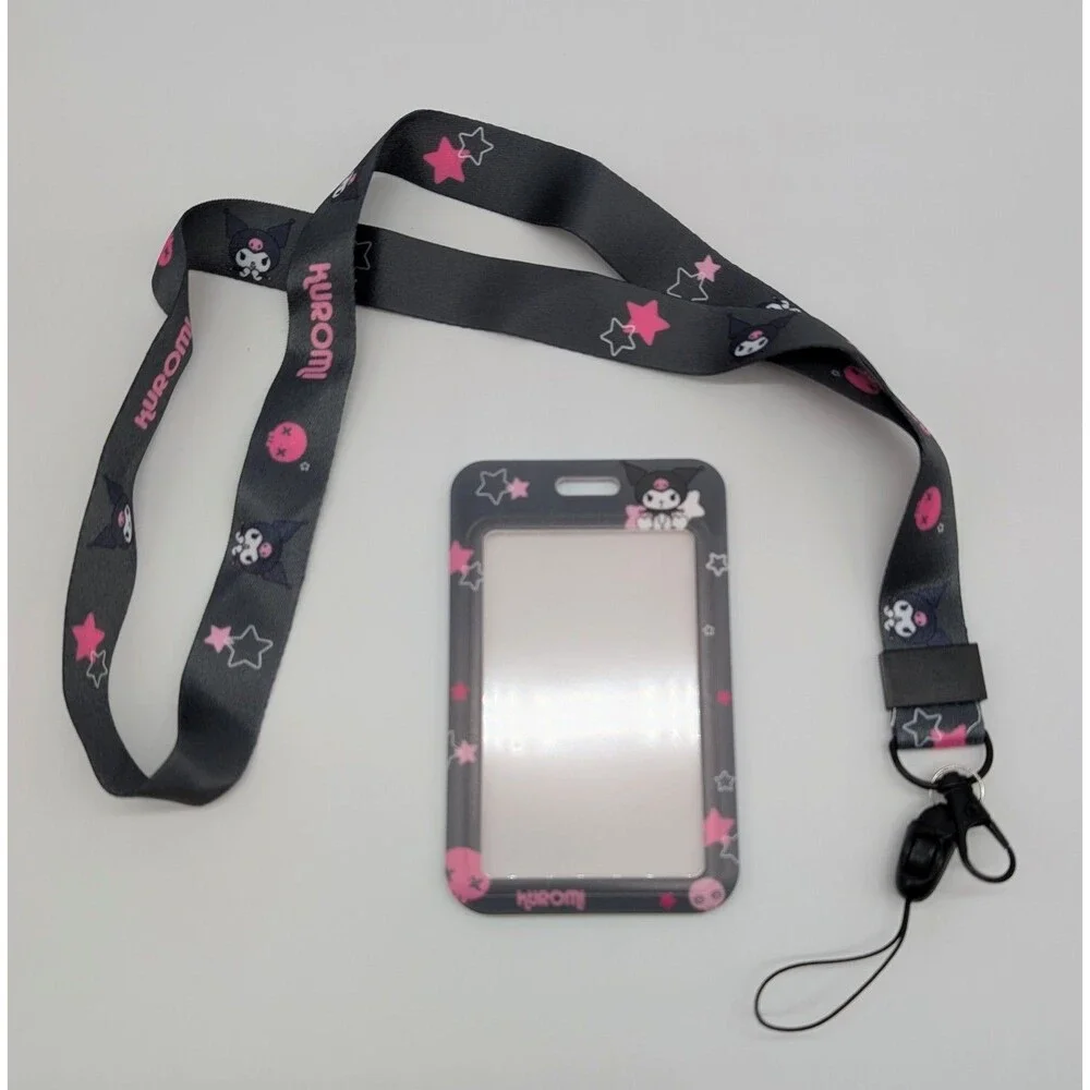 Hello Kitty Kuromi ID Holder Landyard Credit Card Holder Badge Gray Pink